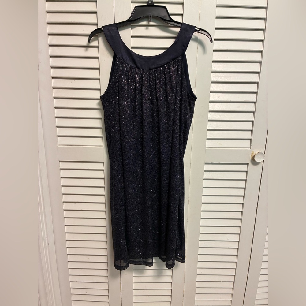 Elegant Navy Sleeveless Knee Length Glitter Cocktail Dress